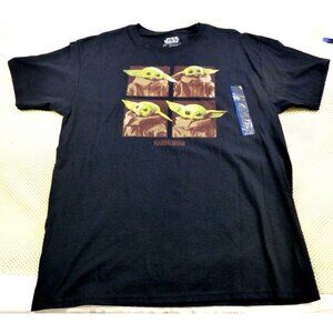 NWT Star Wars Mandalorian Baby Yoda Mens Shirt L Black 100% Cotton Graphic Tee B
